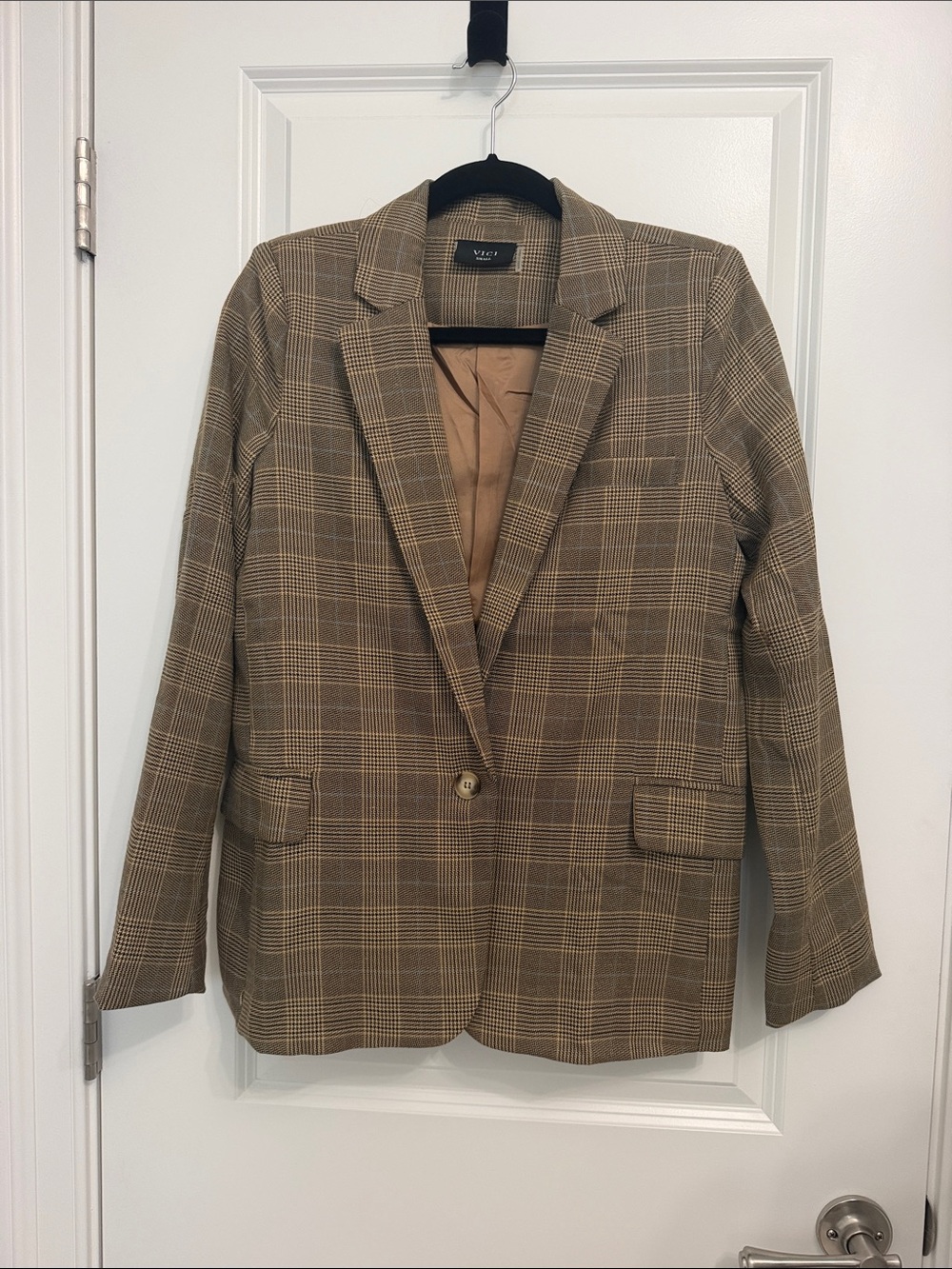 Vici Brown Plaid Single-Button Blazer